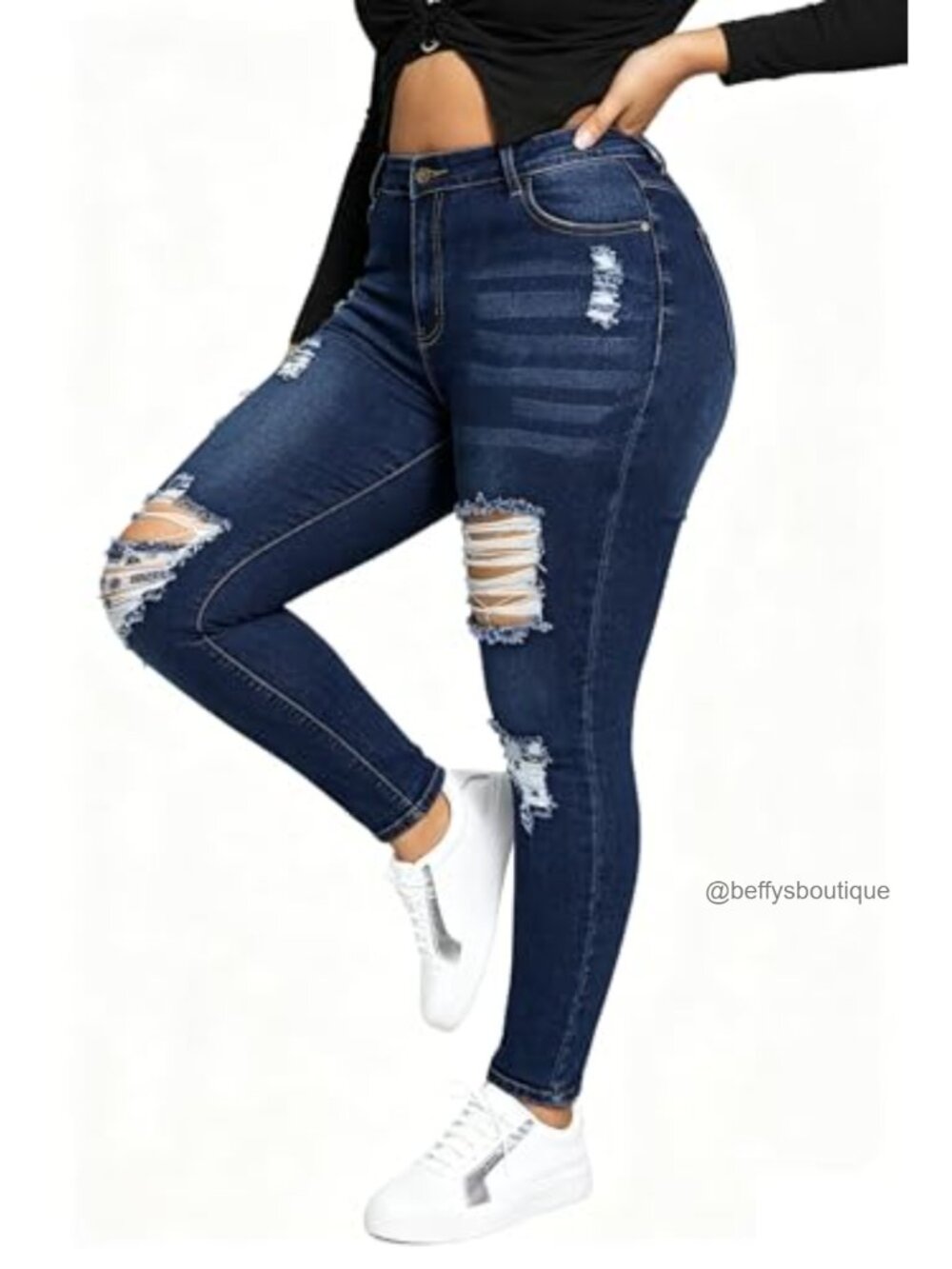 Plus Size High Waisted Stretchy Skinny Jeggings Ripped Distressed